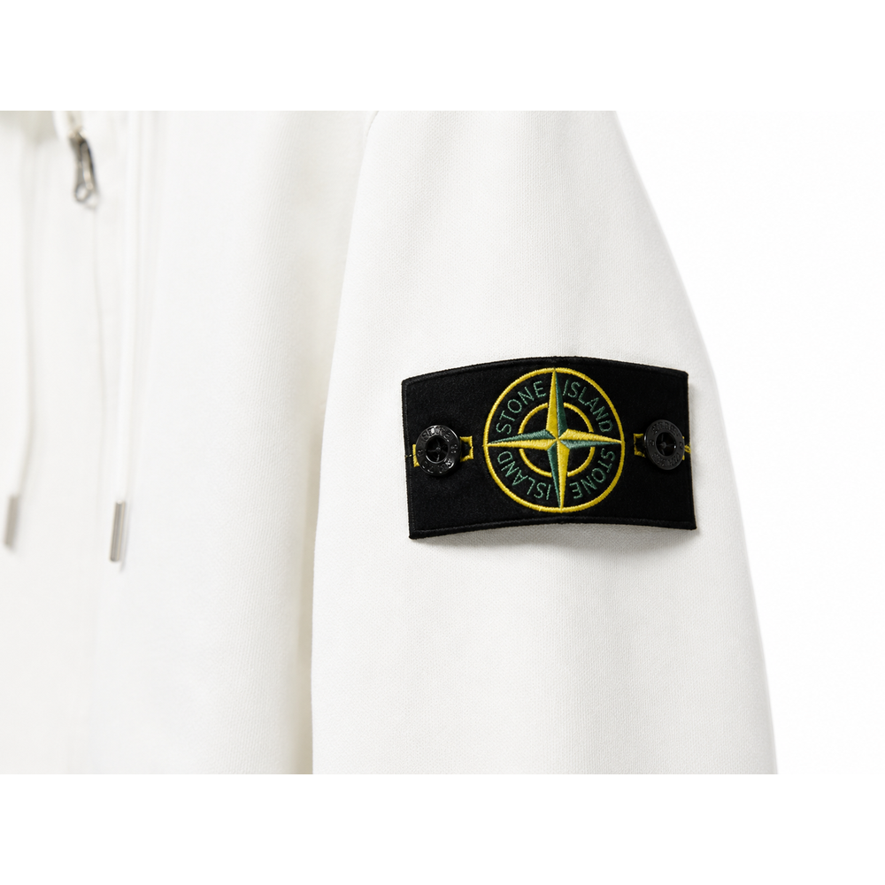 Stone Island 6100061 Organic Cotton Fleece – Felpa con Cappuccio e Zip Bianca