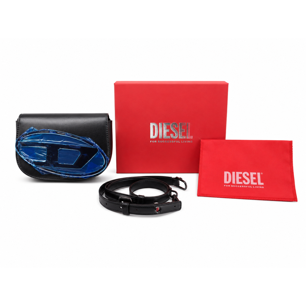 Diesel 1DR Iconic Shoulder Bag – Borsa in Pelle Nera con Logo Oval D