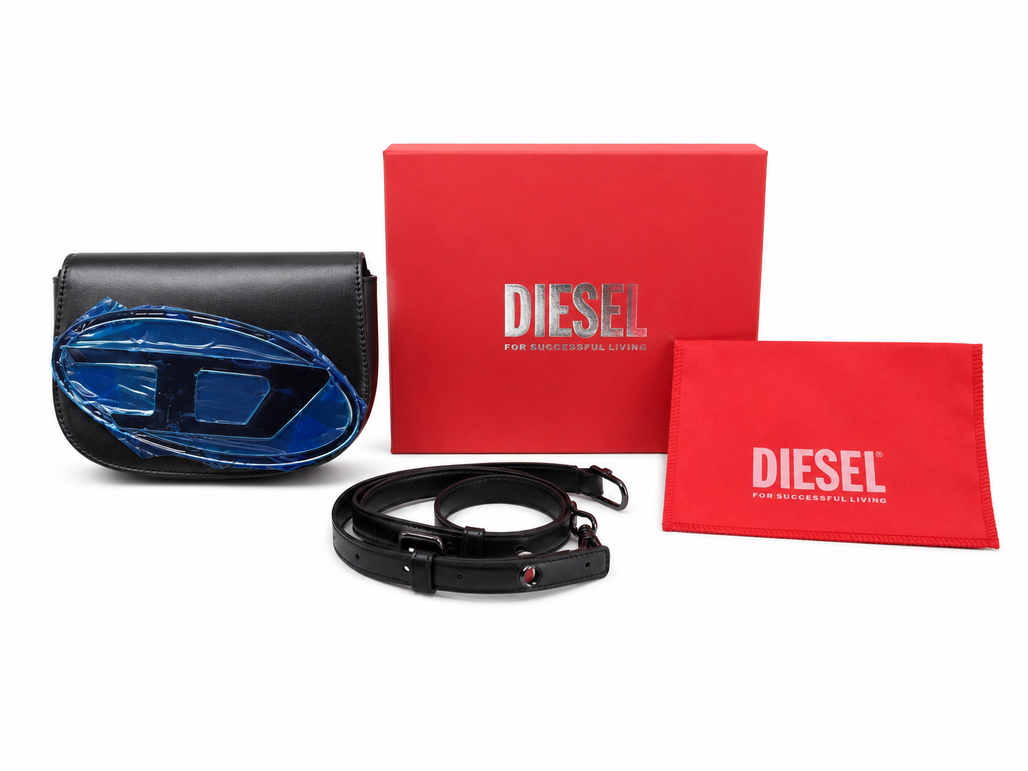 Diesel 1DR Iconic Shoulder Bag – Borsa in Pelle Nera con Logo Oval D