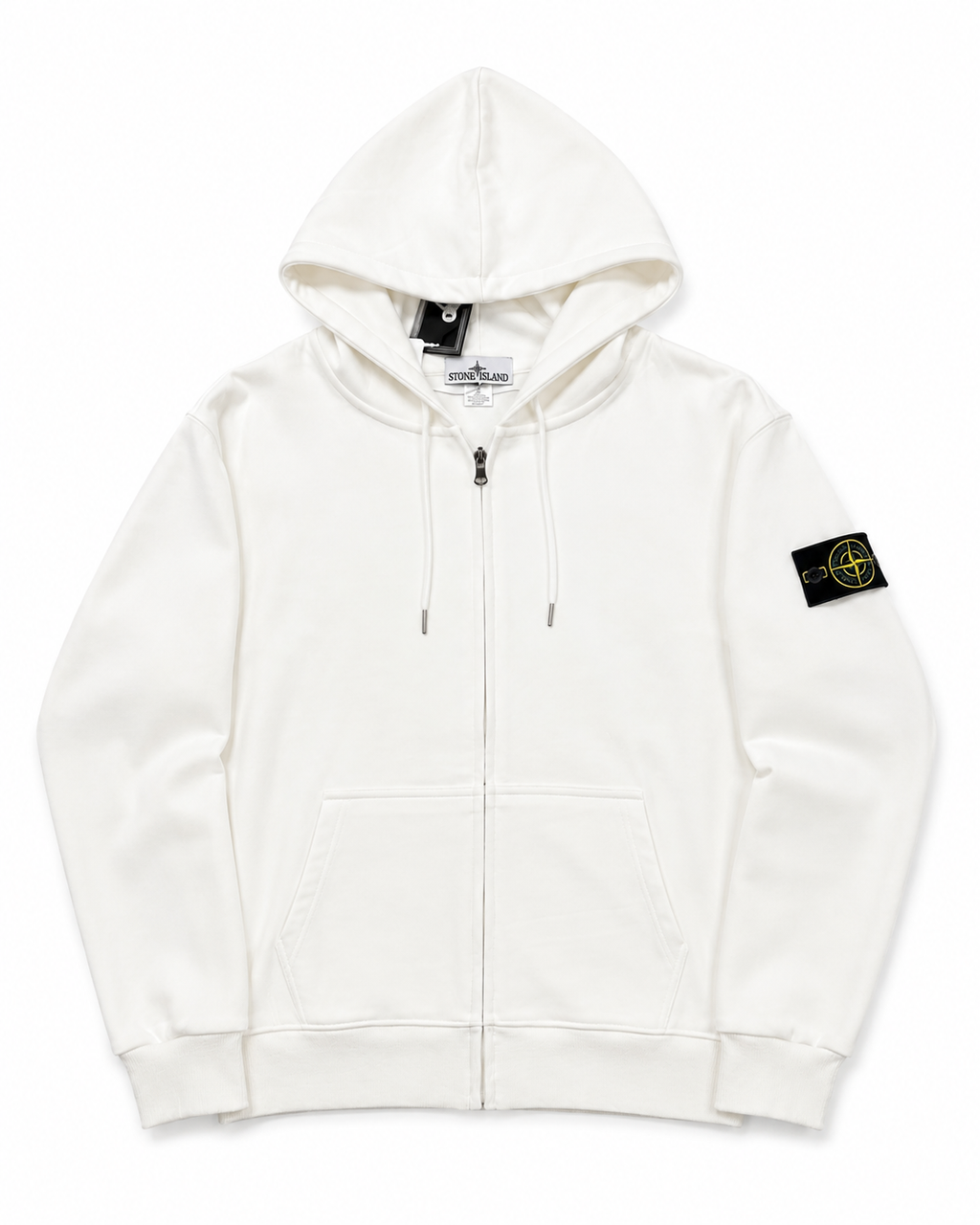 Stone Island 6100061 Organic Cotton Fleece – Felpa con Cappuccio e Zip Bianca