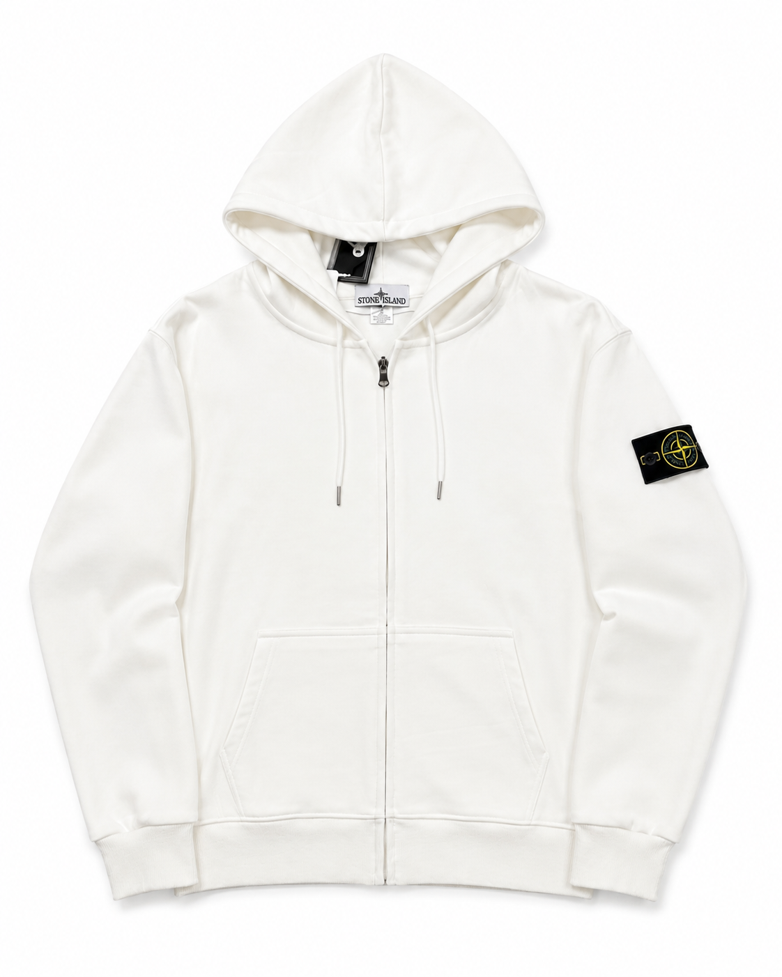 Stone Island 6100061 Organic Cotton Fleece – Felpa con Cappuccio e Zip Bianca