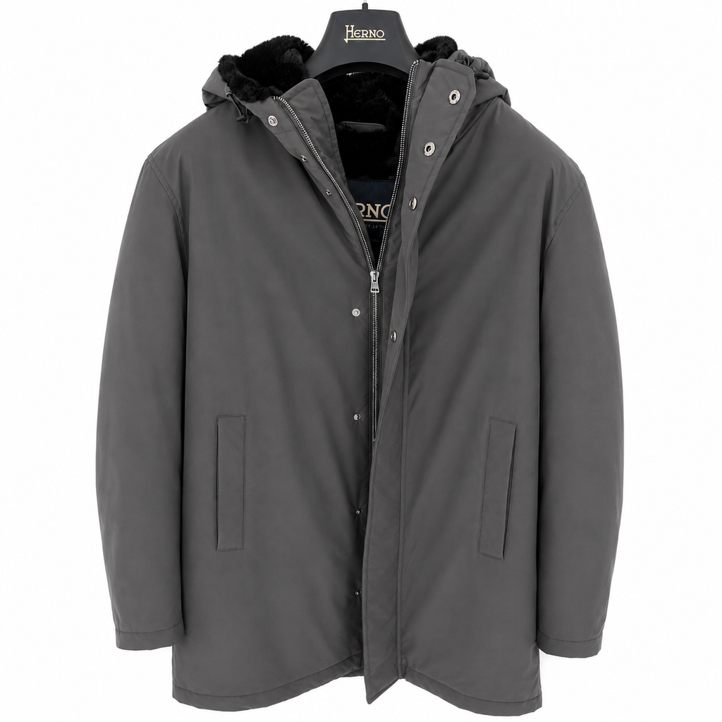 Herno Parka con Cappuccio e Interno Effetto Pelliccia Grigio – PA000170U – Taglia 50