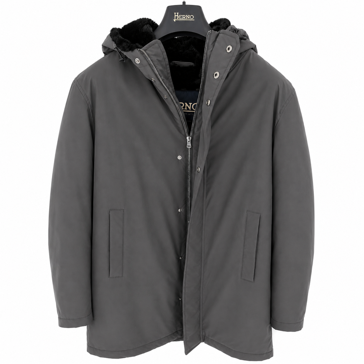Herno Parka con Cappuccio e Interno Effetto Pelliccia Grigio – PA000170U – Taglia 50