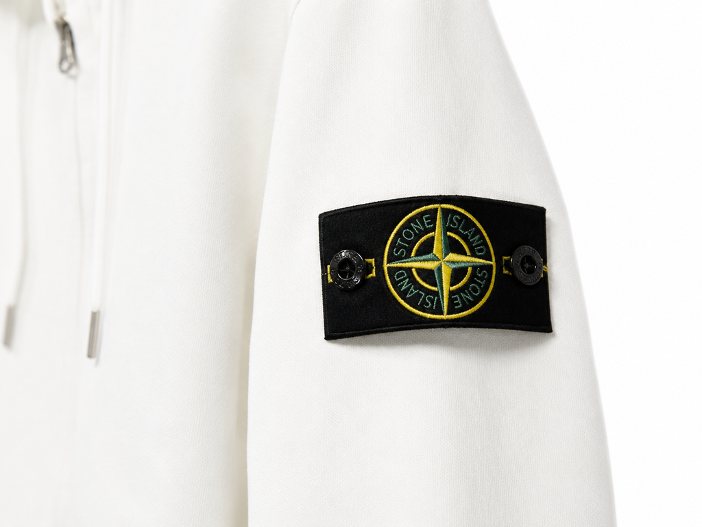 Stone Island 6100061 Organic Cotton Fleece – Felpa con Cappuccio e Zip Bianca